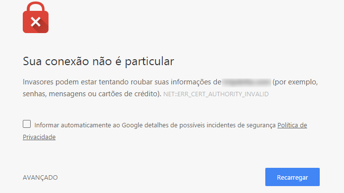 Aviso de segurança do Google Chrome - Click Interativo