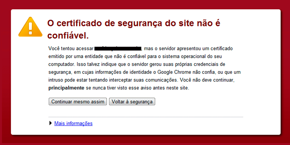 Aviso de erro de certificado no Google Chrome - Click Interativo